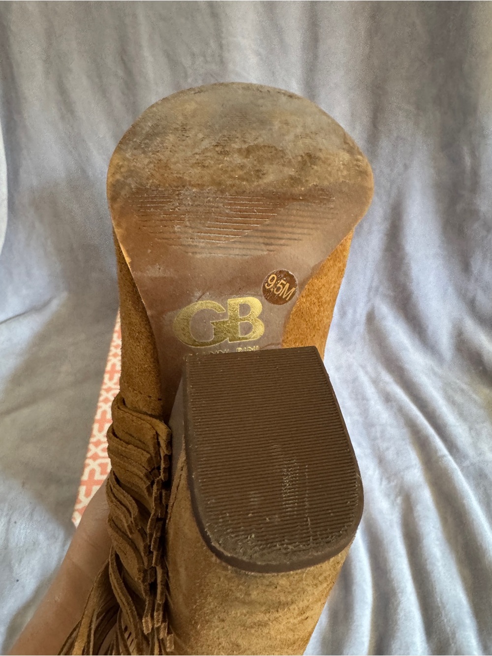 Gianni Bini Chestnut Suede Fringe Peep-Toe Booties - Picture 2 of 3
